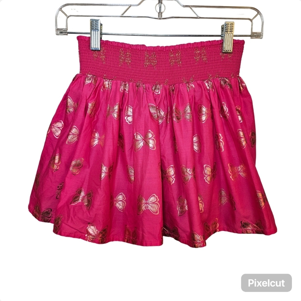 👍1989 Place pink butterfly print cotton ruffled mini skirt/shorts 14 US